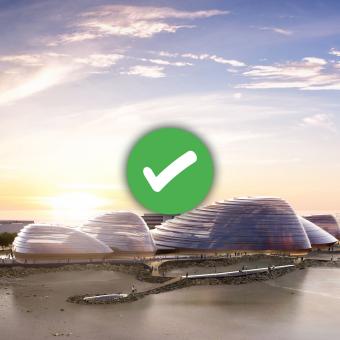 Render of Eden Project North with overlaid tick